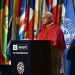 Papa Leone XIV durante il suo discorso presso la sede dell'UNESCO, il 25 settembre 2026. | Credit: Vatican Media